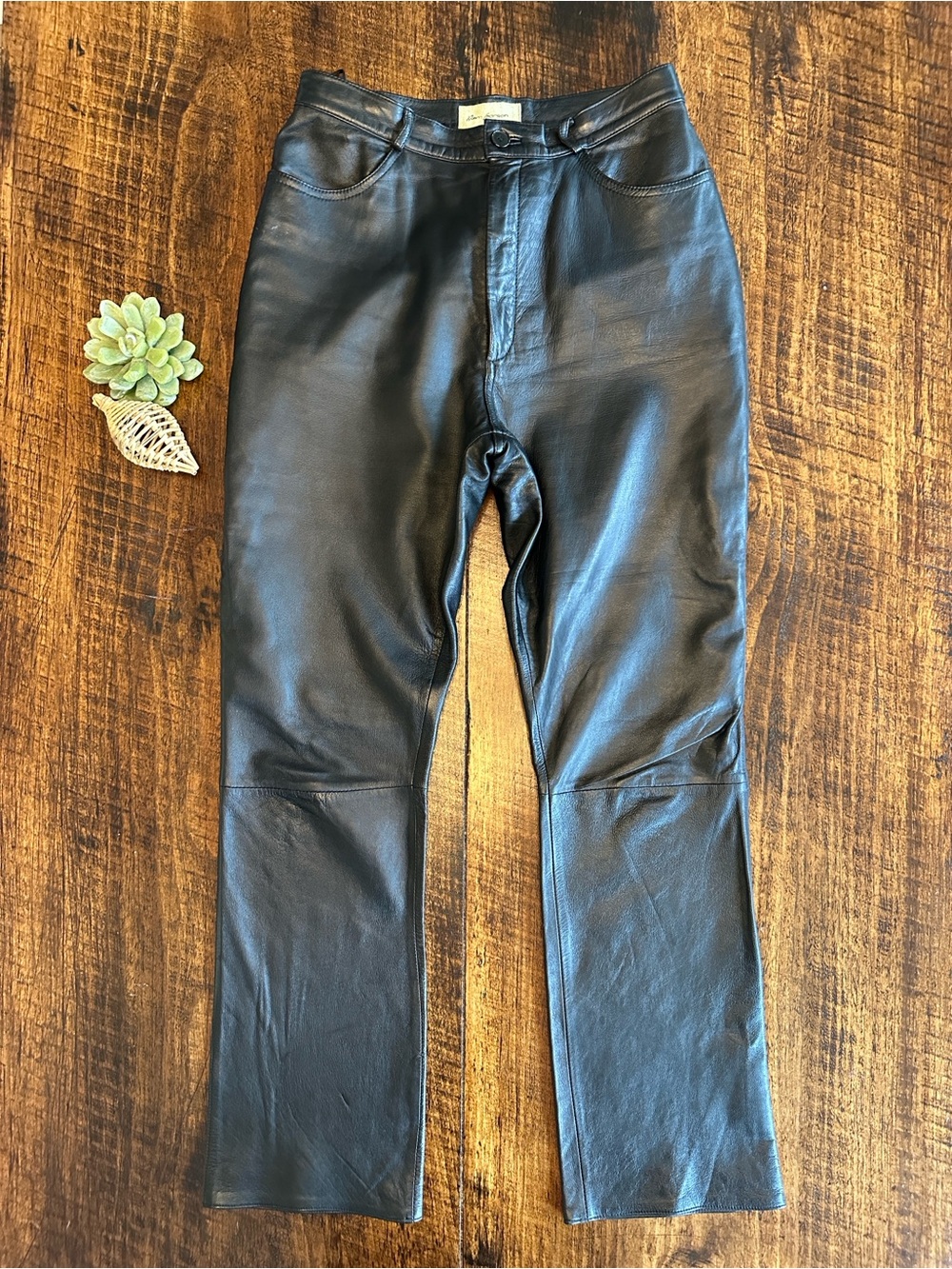Rem Garson | Vintage Genuine Leather Pants Black Straight Leg High Rise, Size 10